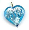 1 13x13x6mm Aqua with Foil Lampwork Heart Pendant